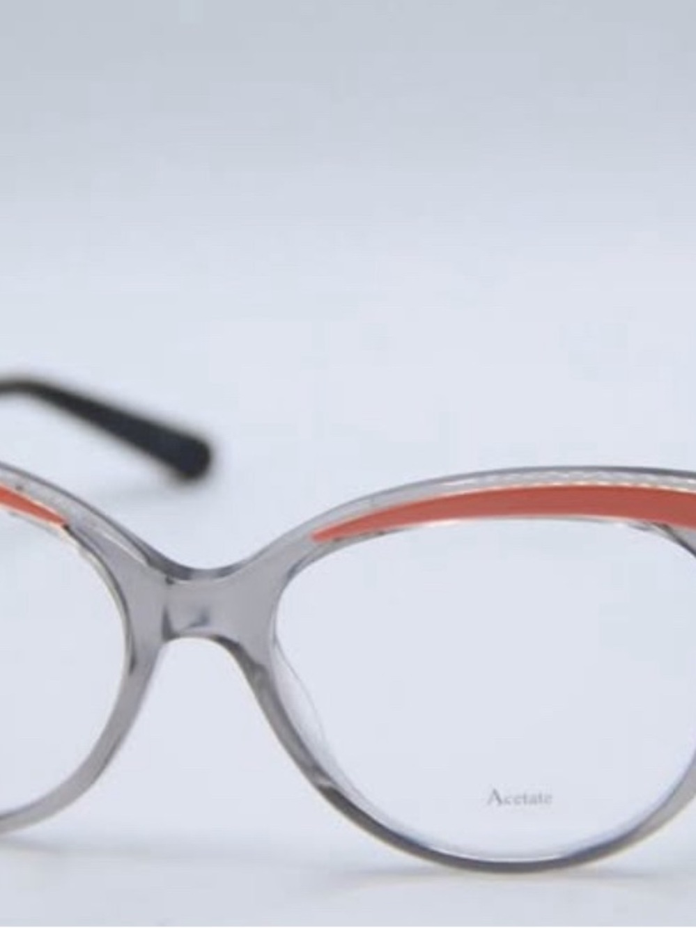 Dior Gray Transparent and Coral Accent Cat-Eye Glasses